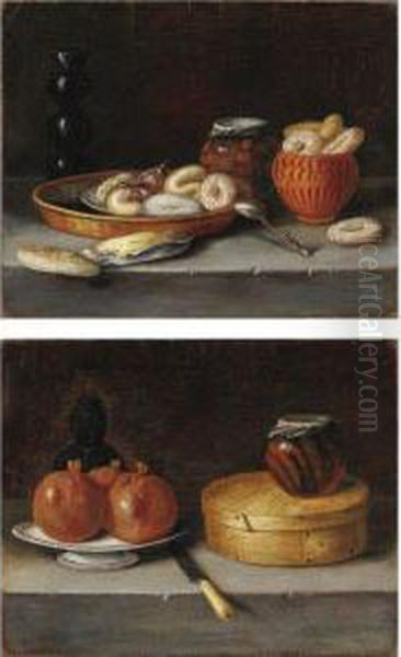 Natura Morta Con Melograni, Scatola Di Dolci E Un Coltello Oil Painting by Juan Van Der Hamen Y Leon