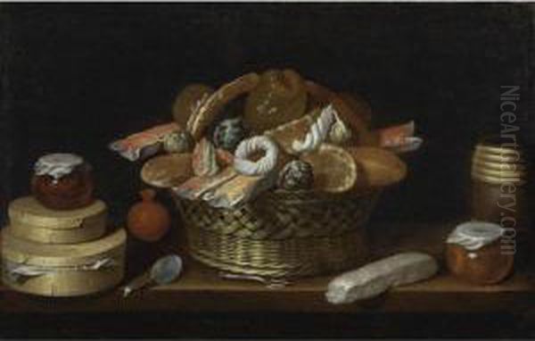 Table-top With Basket And Boxes Of Sweets Oil Painting by Juan Van Der Hamen Y Leon