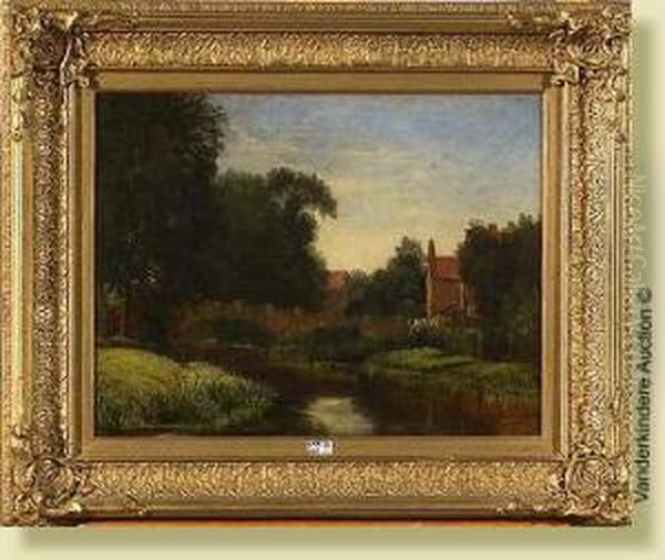 Coin De Ville A La Riviere Oil Painting by Hendrik Van Der Hecht