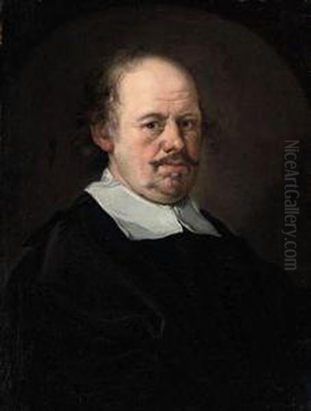 Portrait Of A Gentleman, 
Bust-length, In A Black Doublet Andmantle, And A Clerical Collar, In A 
Feigned Oval Oil Painting by Bartholomeus Van Der Helst