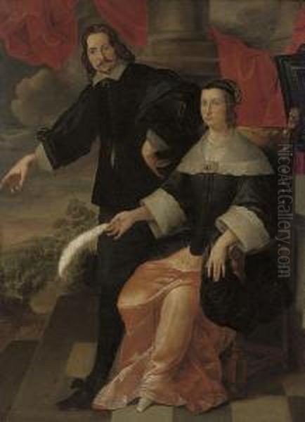 A Double Portrait Of A Gentleman
 And A Lady, Full-length, The Former Standing, The Latter Seated Oil Painting by Bartholomeus Van Der Helst