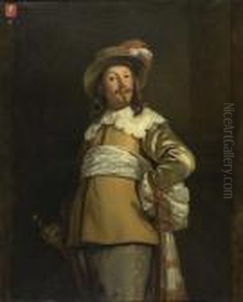 Portrait Von Joachim Rendorp (1608 - 1678), Als Fahnentrager Der Schutzengesellschaft. Oil Painting by Bartholomeus Van Der Helst