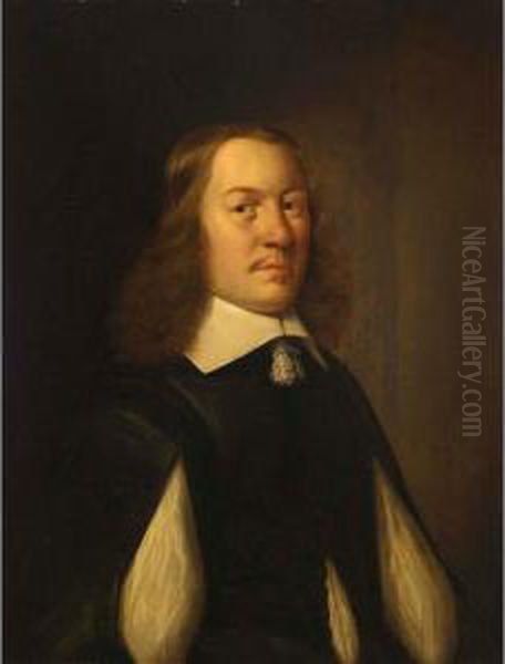 A Portrait Of A Gentleman, Bust Length, Wearing A Black Coat And White Chemise Oil Painting by Bartholomeus Van Der Helst