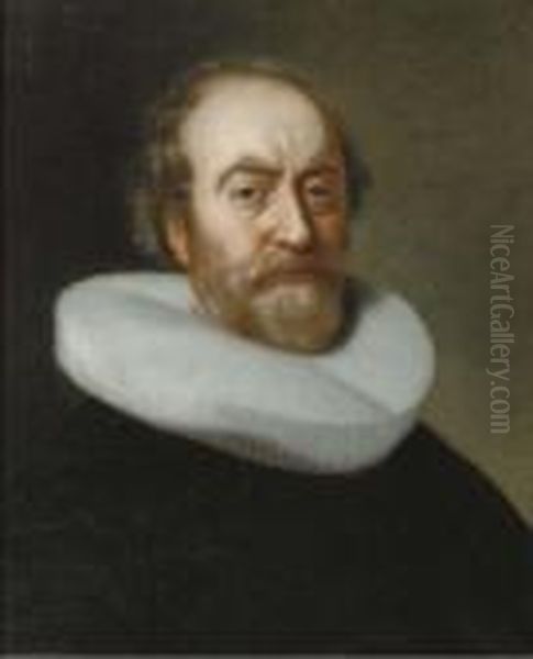 Portrait Of A Gentleman, Bust-length, In A Black Costume And Awhite Molensteenkraag Oil Painting by Bartholomeus Van Der Helst