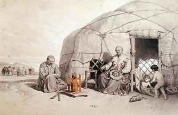 Kalmuks with a Prayer Wheel Siberia Oil Painting by Ferogio, Francois Fortune Antoine