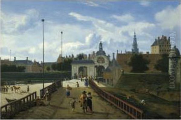 Amsterdam: A View Of The Sint Antoniespoort Oil Painting by Jan Van Der Heyden