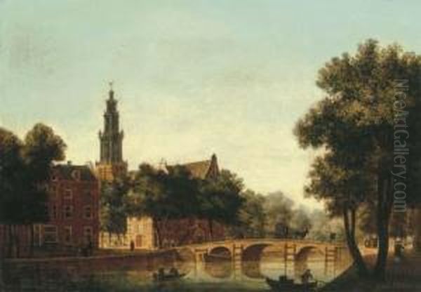 The Westerkerk, Amsterdam, Seen From The Keizersgracht Oil Painting by Jan Van Der Heyden