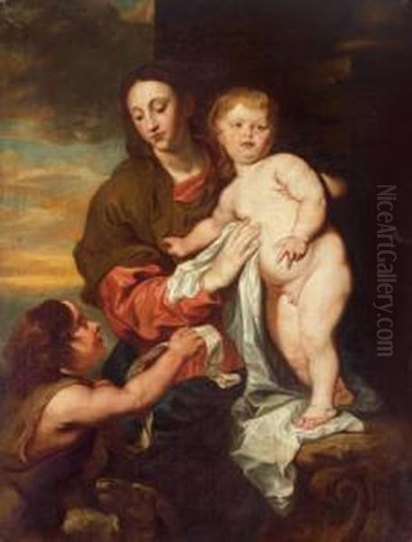 Madonna Con Bambino E San Giovannino Oil Painting by Jan van den Hoecke