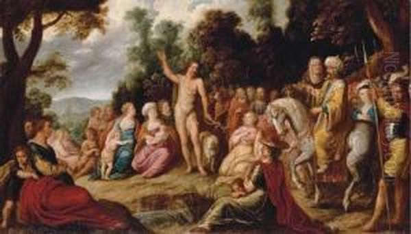 The Predication Of The Baptist Oil Painting by Jan van den Hoecke