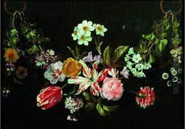 Nature Morte A La Guirlande De Fleurs Oil Painting by Jan van den Hoecke