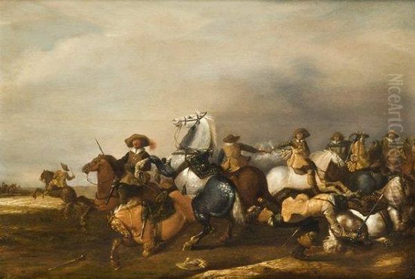 Escarmouche De Cavalerie Oil Painting by Abraham van der Hoef