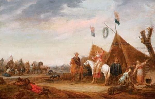 Cavalry Resting At An Encampment Oil Painting by Abraham van der Hoef