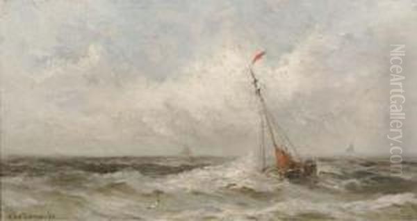 Sailing Vessel On Open Water Oil Painting by Gerard Van Der Laan