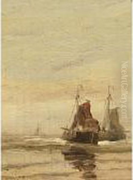 Sailing Vessels Offshore Oil Painting by Gerard Van Der Laan