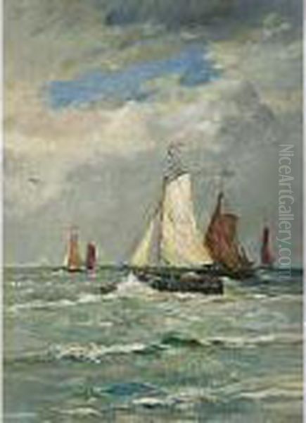 Boats Sailing On The Sea Oil Painting by Gerard Van Der Laan