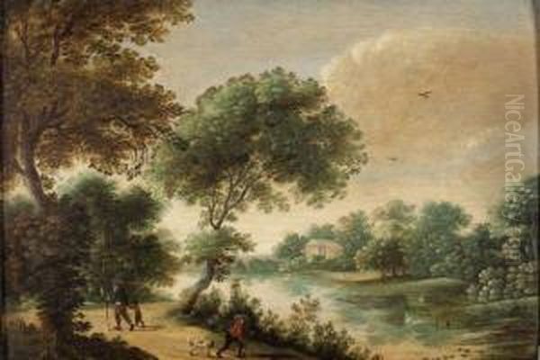 Promenade Au Bord D'une Riviere Oil Painting by Jasper van der Lamen