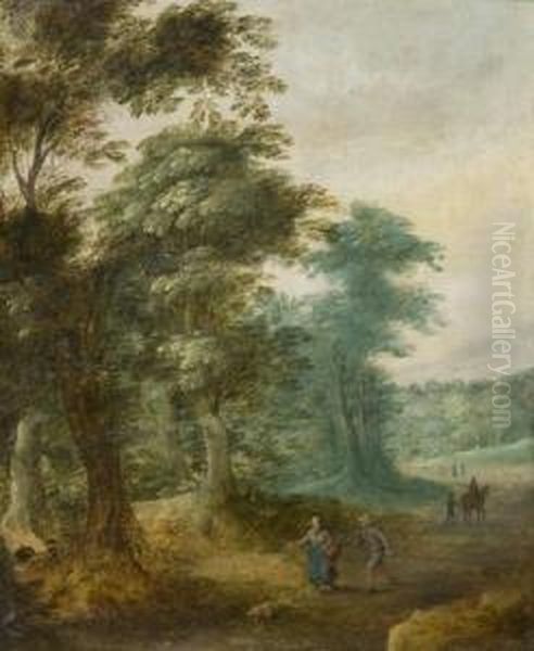 Couple De Promeneurs Sur Un Chemin En Bordure De Foret Oil Painting by Jasper van der Lamen