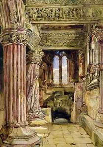 Rosslyn Chapel Scotland Oil Painting by Alexander Jnr. Fraser