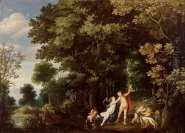 Venus Et Adonis Dans Un Paysage Oil Painting by Jasper van der Lamen