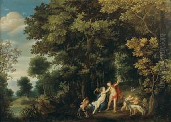 Venus Et Adonis Dans Un Paysage Oil Painting by Jasper van der Lamen