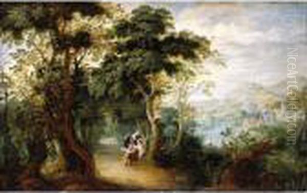 The Rest On The Flight Into Egypt Oil Painting by Jasper van der Lamen