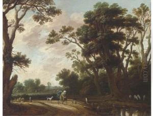 A Landscape With A Traveller And A Dog On A Track Oil Painting by Jasper van der Lamen