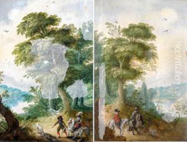 Wooded Lanscapes With Riders In The Foreground Oil Painting by Jasper van der Lamen