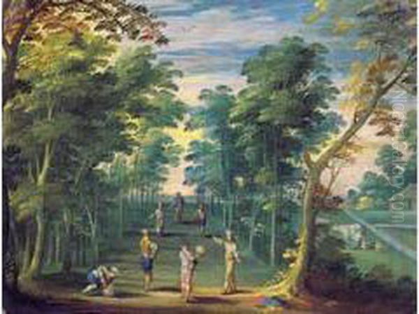 Lanen Les Joueurs De Boules Oil Painting by Jasper van der Lamen