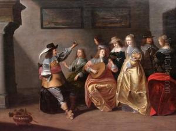 Vesela Galantni Spoleenost V Interieru Oil Painting by Christoffel Jacobsz van der Lamen