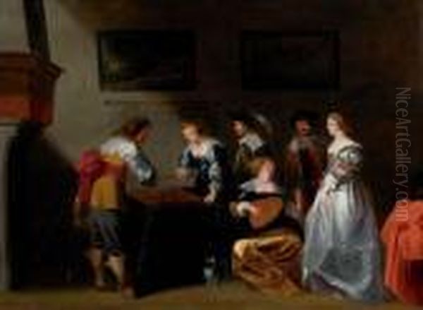 Les Joueurs De Tric Trac Et Musiciens Oil Painting by Christoffel Jacobsz van der Lamen