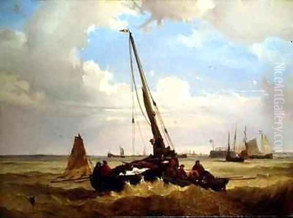 Fishing vessels off Calais Oil Painting by Alexandre T. Francia