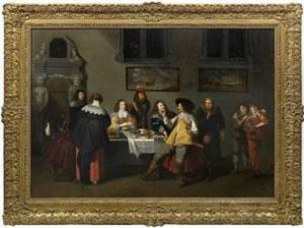 Elegante Gesellschaft An Einer Tafel Oil Painting by Christoffel Jacobsz van der Lamen