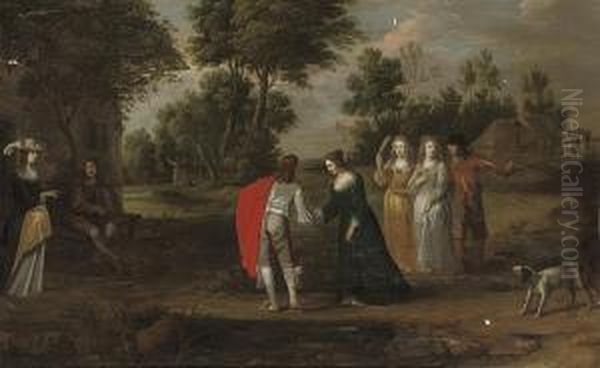 A Wooded Landscape With Elegant Company Courting Oil Painting by Christoffel Jacobsz van der Lamen