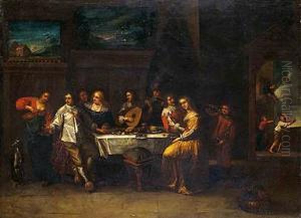 Banquete De Soldados Y Cortesanas Oil Painting by Christoffel Jacobsz van der Lamen