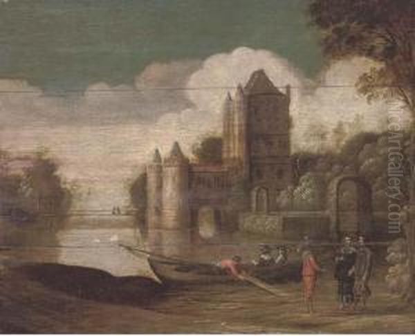 A Landscape With A Moated Castle And Gentlemen Oil Painting by Christoffel Jacobsz van der Lamen