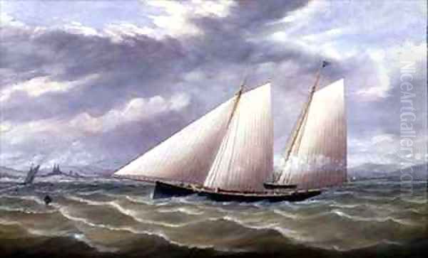 A Cutter in a Strong Wind Flying a Burgee of the Royal Thames Yacht Club Oil Painting by Arthur Wellington Fowles