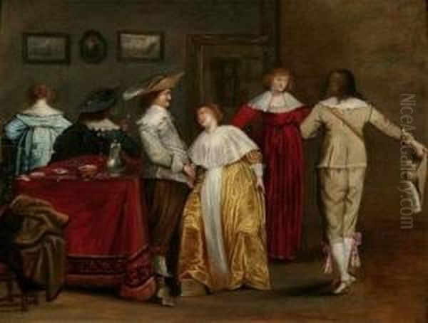 A Merrie Company Oil Painting by Christoffel Jacobsz van der Lamen