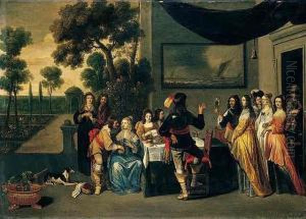 Elegant Company Drinking And Conversing On A Terrace Oil Painting by Christoffel Jacobsz van der Lamen