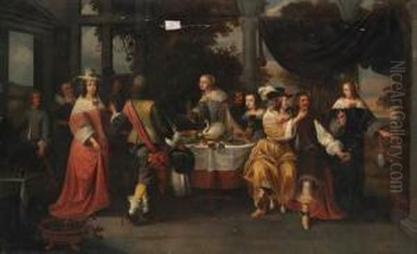 Elegant Company At A Table Oil Painting by Christoffel Jacobsz van der Lamen