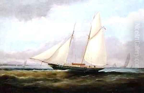 A Schooner Yacht under Easy Sail with her Foresail Lowered Oil Painting by Arthur Wellington Fowles