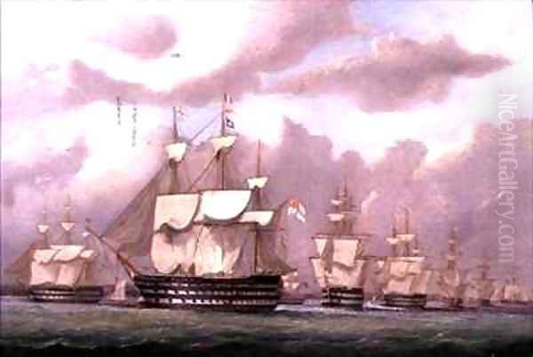 The Vice Admiral of the White Arriving at Spithead Oil Painting by Arthur Wellington Fowles