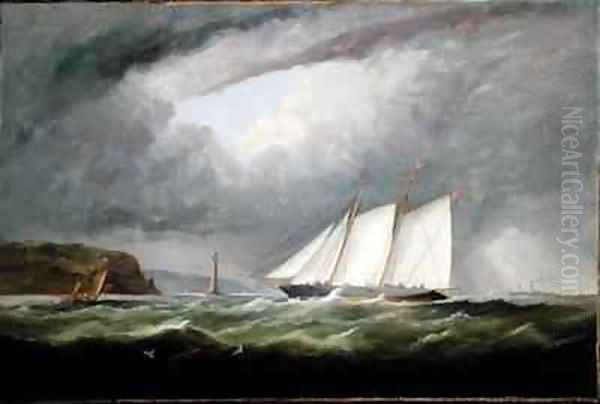 Schooner Yacht Esmeralda in Alderney Roads off Cap le Hague Oil Painting by Arthur Wellington Fowles