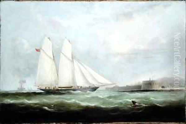 Schooner Yacht Esmeralda Approaching Cherbourg Oil Painting by Arthur Wellington Fowles