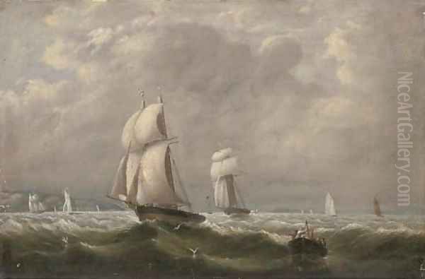 Sailing match by schooners of the Royal Yacht Squadron 23rd August 1837, Dolphin in advance of Menai Oil Painting by Arthur Wellington Fowles