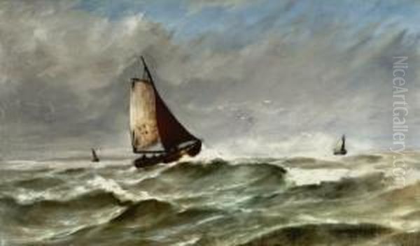 De Urker 76 Op De Zuiderzee. Gesigneerd Oil Painting by Jan Van Der Linde