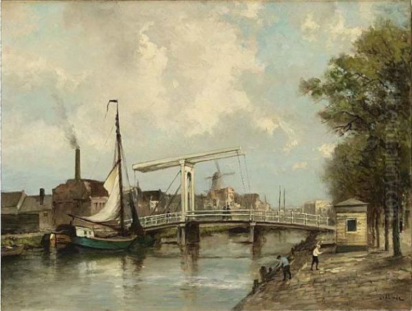 View Of The Overtoom, Amsterdam Oil Painting by Jan Van Der Linde