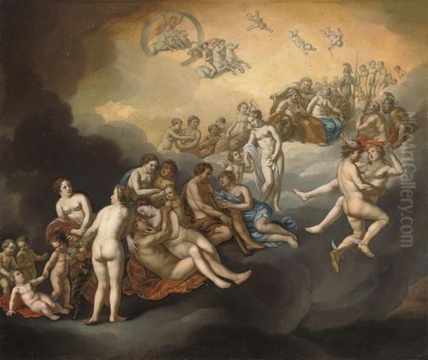 The Gods On Mount Olympus Oil Painting by Dirck Van Der Lisse