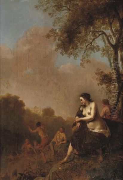 Playful Nymphs In A Landscape Oil Painting by Dirck Van Der Lisse