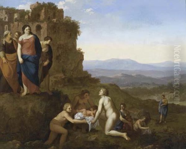 The Discovery Of Moses. Oil Painting by Dirck Van Der Lisse