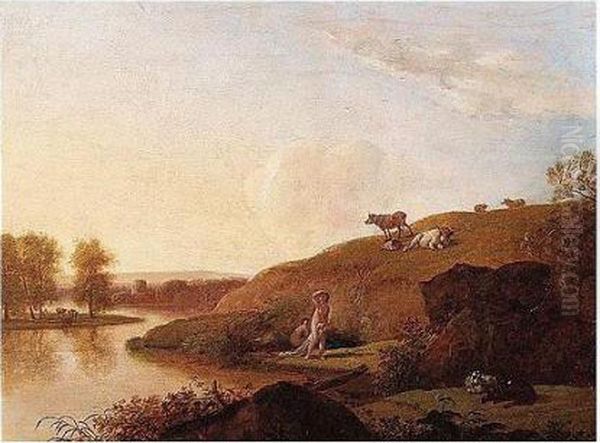 Landscape With Bathers On A Riverbank Oil Painting by Dirck Van Der Lisse